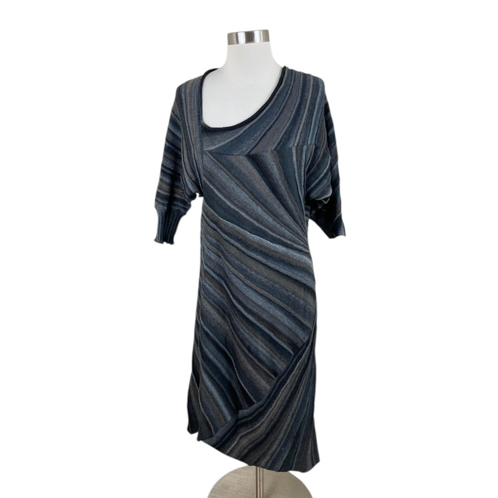 MIEKO MINTZ Japan Black Gray 100% Wool Sweater Knit Dress Size 2 M Quiet Luxury
